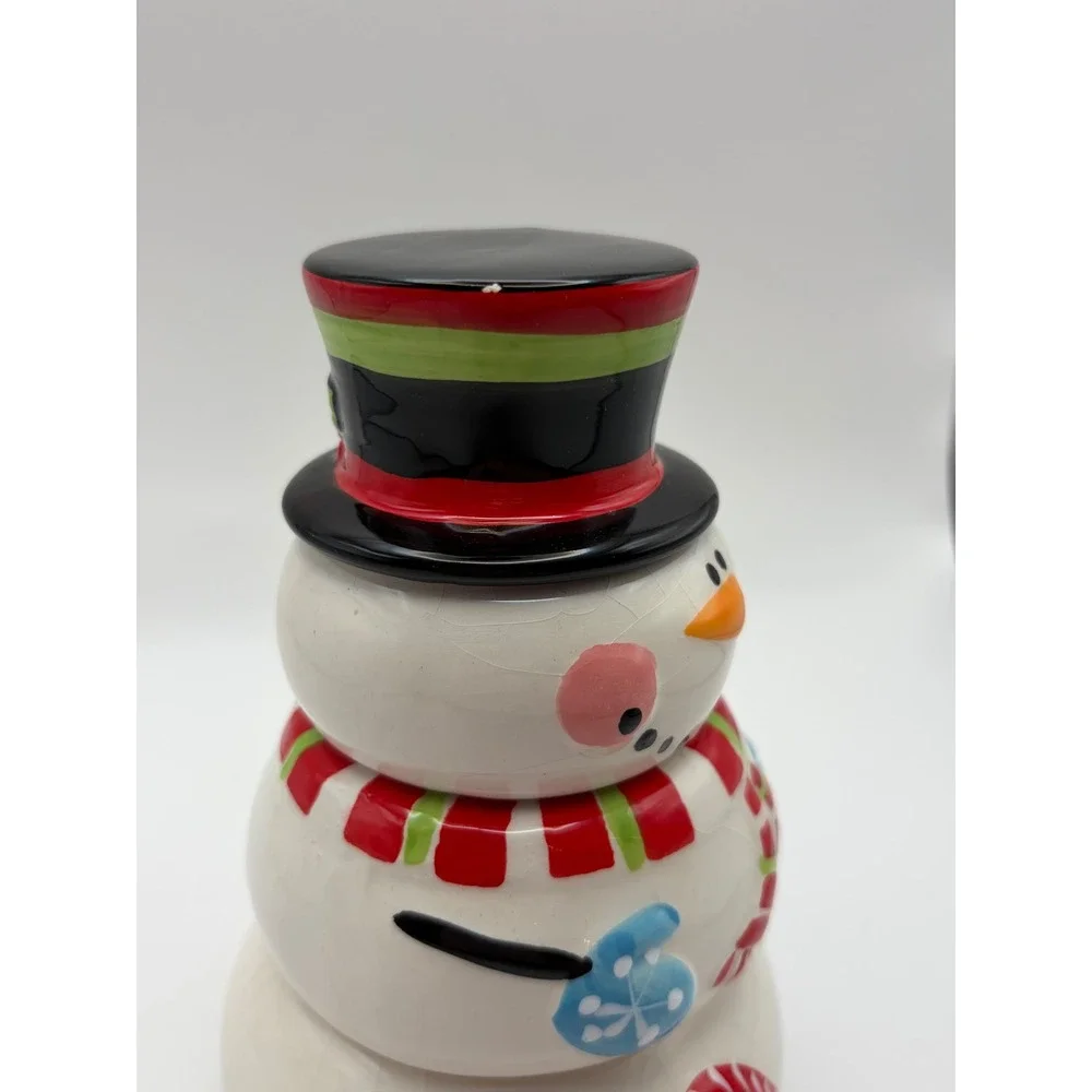 Pier 1 Stacking Ceramic Snowman Measuring Cups Christmas Candy Snack Bowls Set